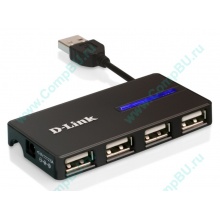 Карманный USB 2.0 концентратор D-Link DUB-104 в Черном, USB хаб DLink DUB104 (Черное)